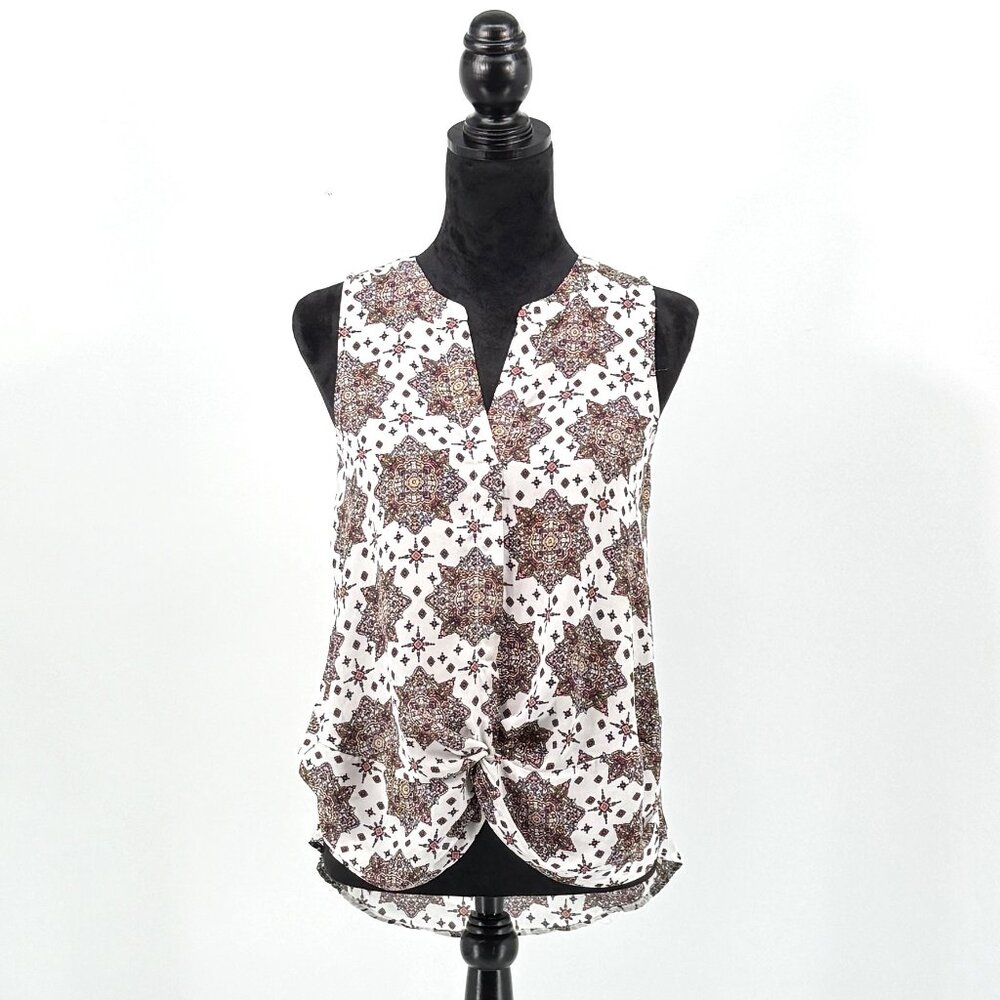 Pink Rose Scrunched Geometric Print Sleeveless Top Size M